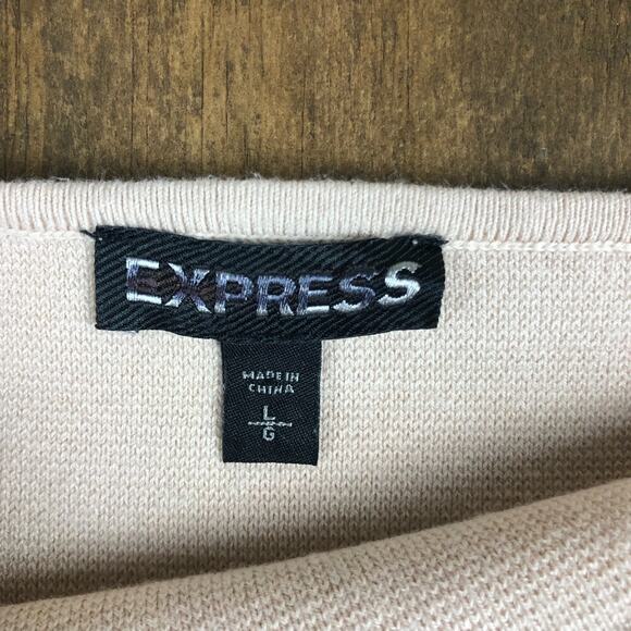 Express Womens Shirt Tan Off Shoulder Crop Top Minimalist Stretch Large - Picture 4 of 9